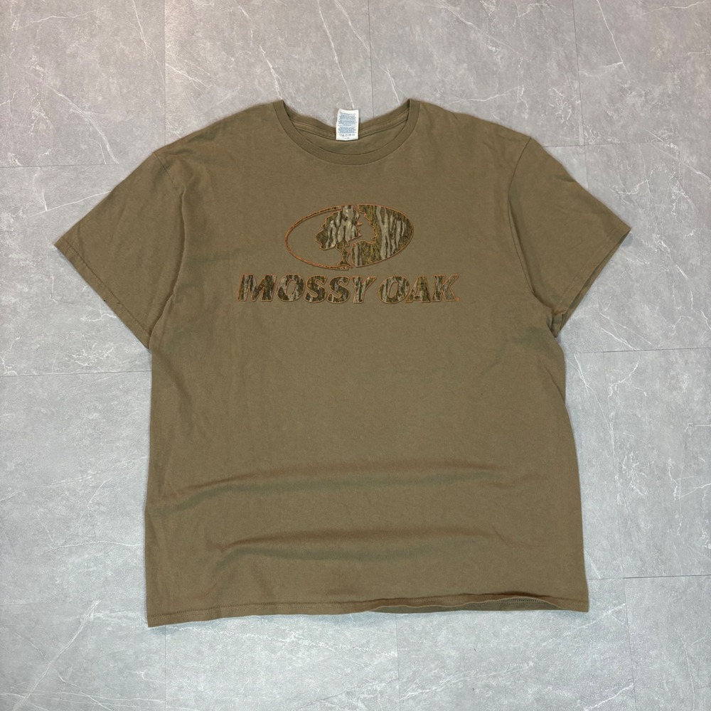 Mossy Oak Graphic T-Shirt Mens‎ XL Tan Camo Logo Delta Pro Weight Short Sleeve